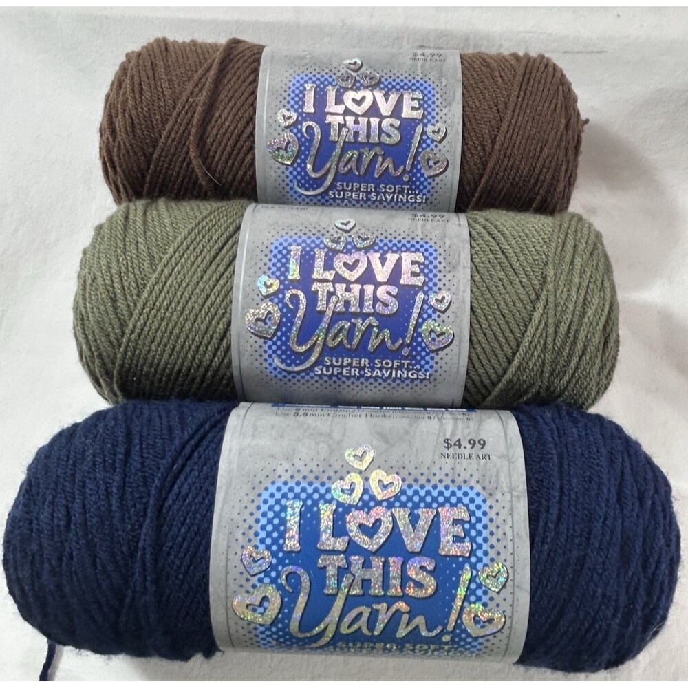 3 Skeins I Love This Yarn Super Soft Super Savings Navy Clover Brown